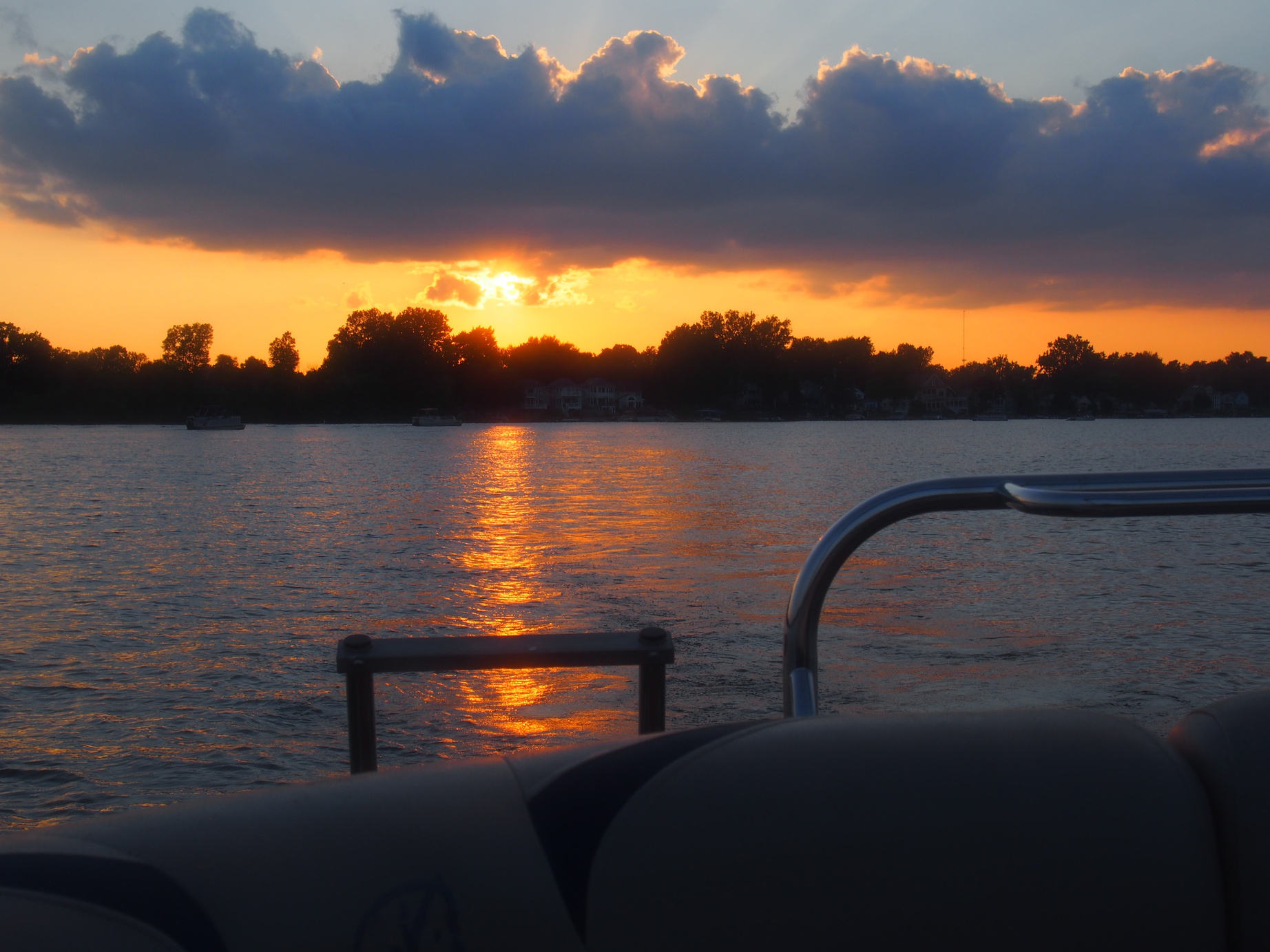 Lake Sunset Reflecting on Pontoon Boat